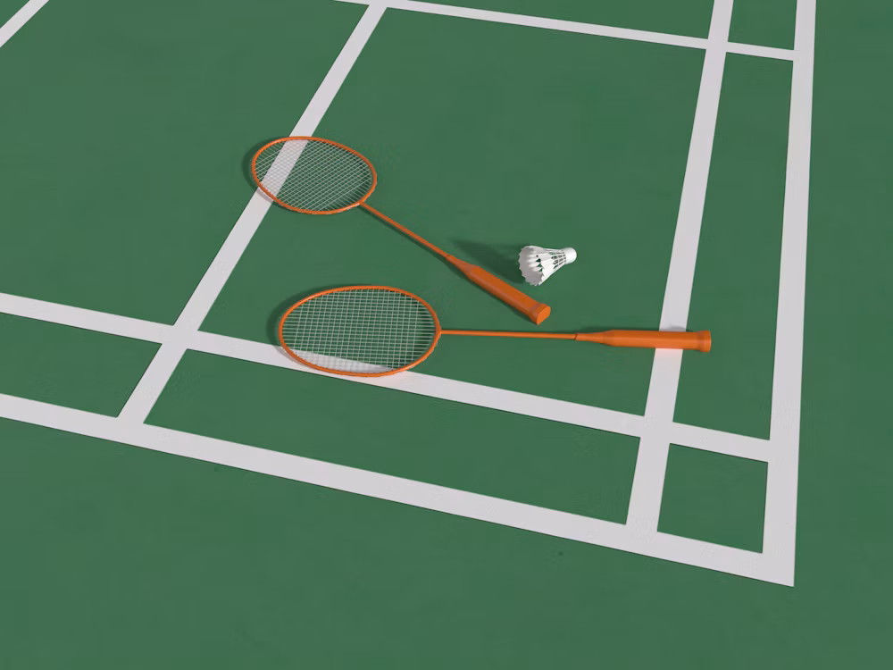 Badminton rackets on a court